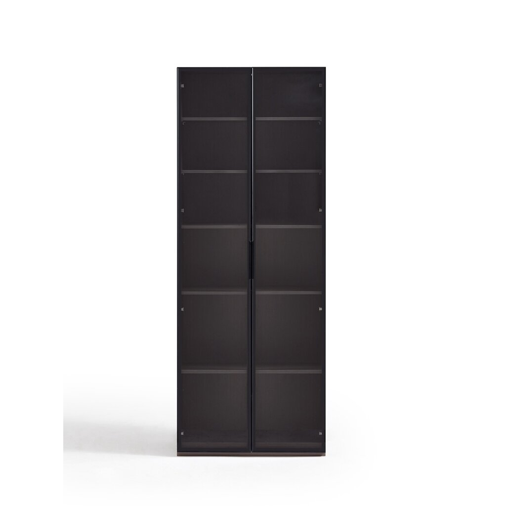 Armoire 1 porte (TV5G-A) + Étagère avec 2 portes vitrées en aluminium 80x37x210 cm Marron gris (TV9G-A)