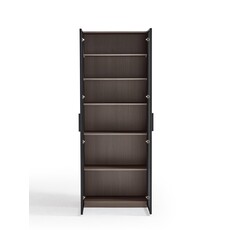 Armoire 1 porte (TV5G-A) + Étagère avec 2 portes vitrées en aluminium 80x37x210 cm Marron gris (TV9G-A)