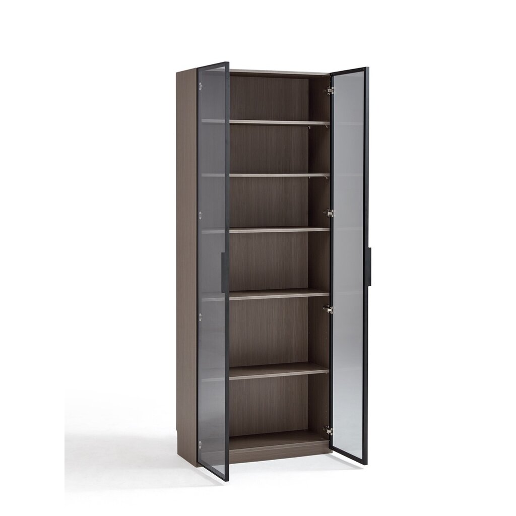 Armoire 1 porte (TV5G-A) + Étagère avec 2 portes vitrées en aluminium 80x37x210 cm Marron gris (TV9G-A)