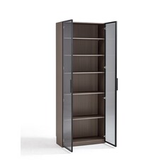 Armoire 1 porte (TV5G-A) + Étagère avec 2 portes vitrées en aluminium 80x37x210 cm Marron gris (TV9G-A)