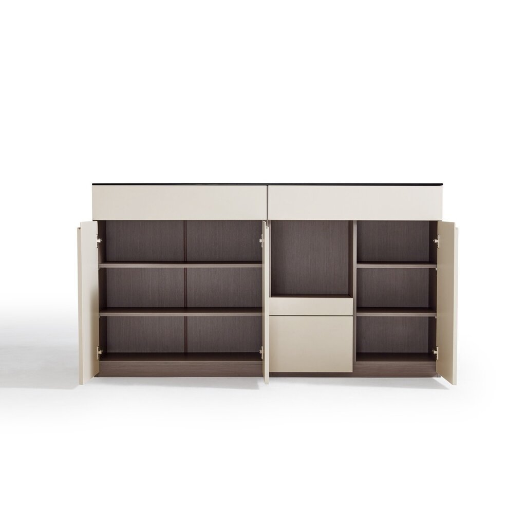 Buffet 3 portes 4 tiroirs + logement 160x40x90 cm Marron gris