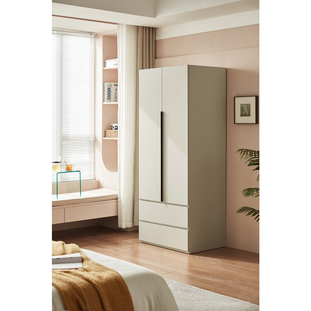 Penderie 2 portes 2 tiroirs 80 cm Gris clair