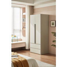 Penderie 2 portes 2 tiroirs 80 cm Gris clair