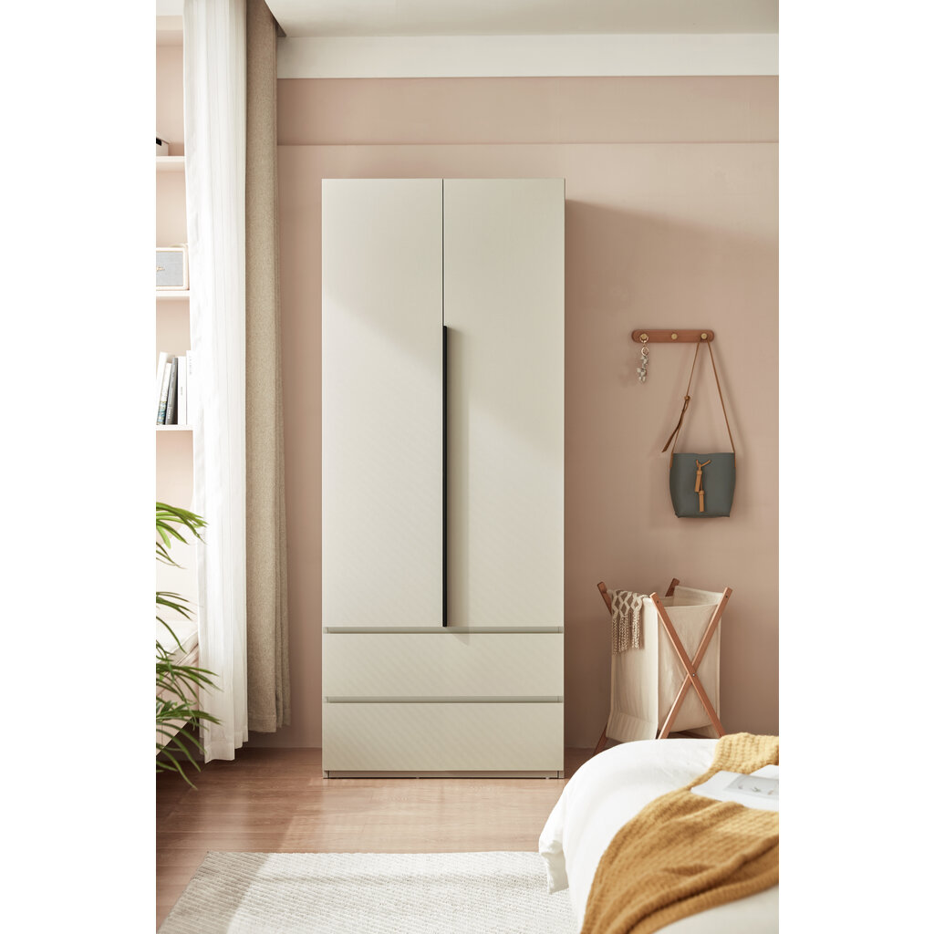 Penderie 2 portes 2 tiroirs 80 cm Gris clair