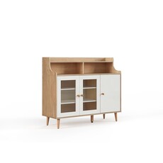 Buffet 120 cm 3 portes 2 vitrées Bois