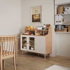 Buffet 120 cm 3 portes 2 vitrées Bois