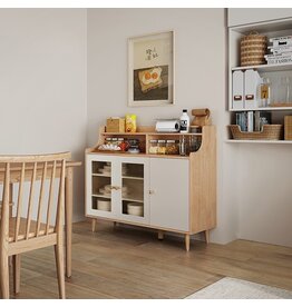 Buffet 120 cm 3 portes 2 vitrées Bois