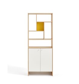 Meuble d'entrée 2 portes 80 cm Bois + Blanc