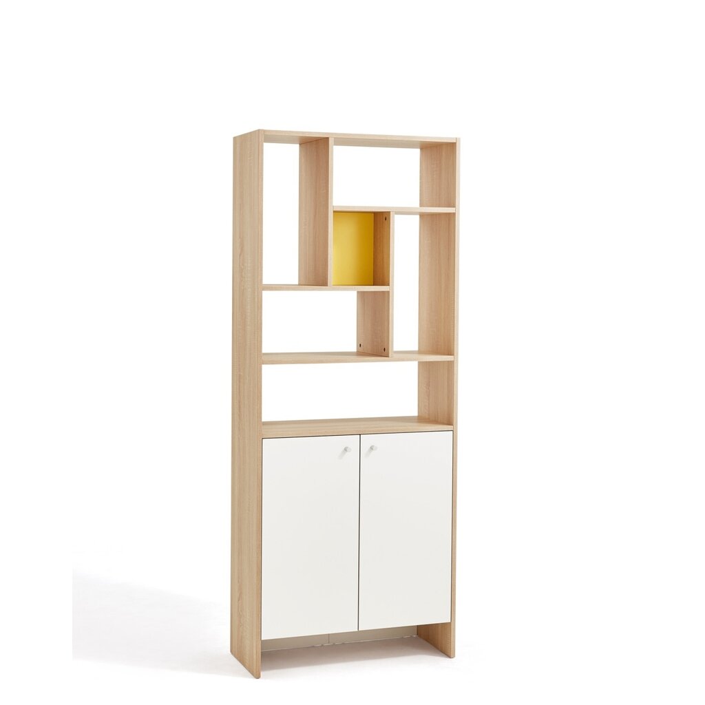 Meuble d'entrée 2 portes 80 cm Bois + Blanc