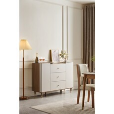 Buffet 2 portes 3 tiroirs 120 cm Noisette + Gris clair