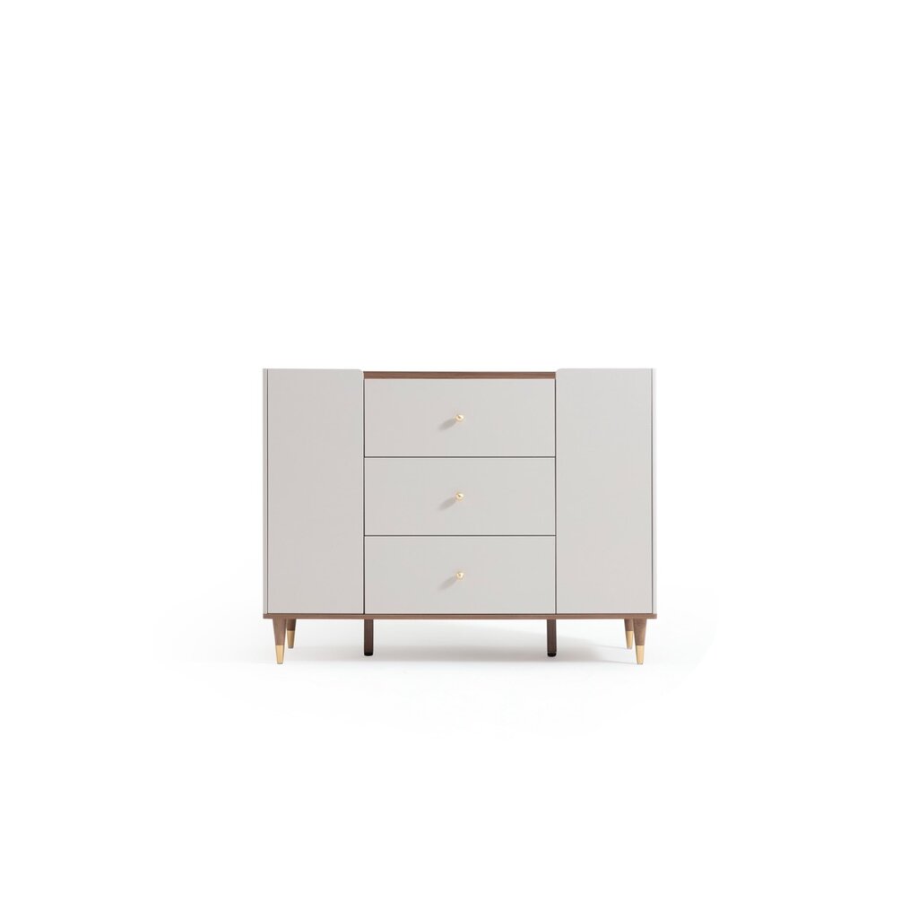 Buffet 2 portes 3 tiroirs 120 cm Noisette + Gris clair