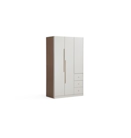 Penderie 3 portes 3 tiroirs 120 cm Noisette + gris clair