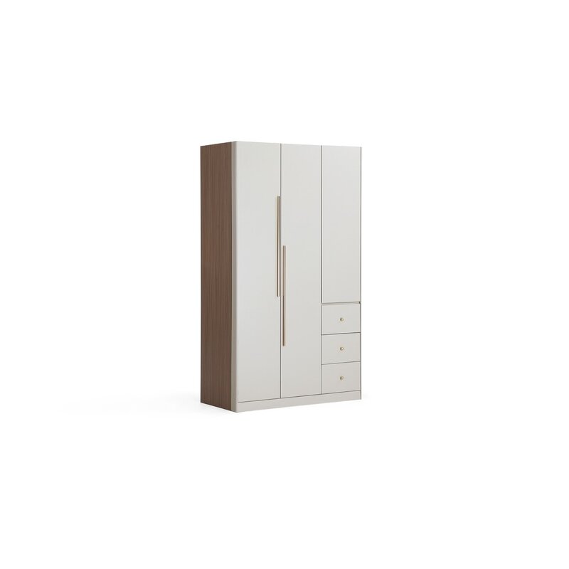 Penderie 3 portes 3 tiroirs 120 cm Noisette + gris clair