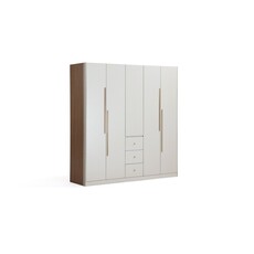 Penderie 5 portes 3 tiroirs 200x62x210 cm Noisette + gris clair