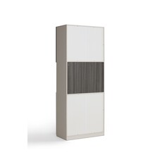 Vaisselier 4 portes 2 vitrées + éclairage 80x42x200 cm Gris blanc