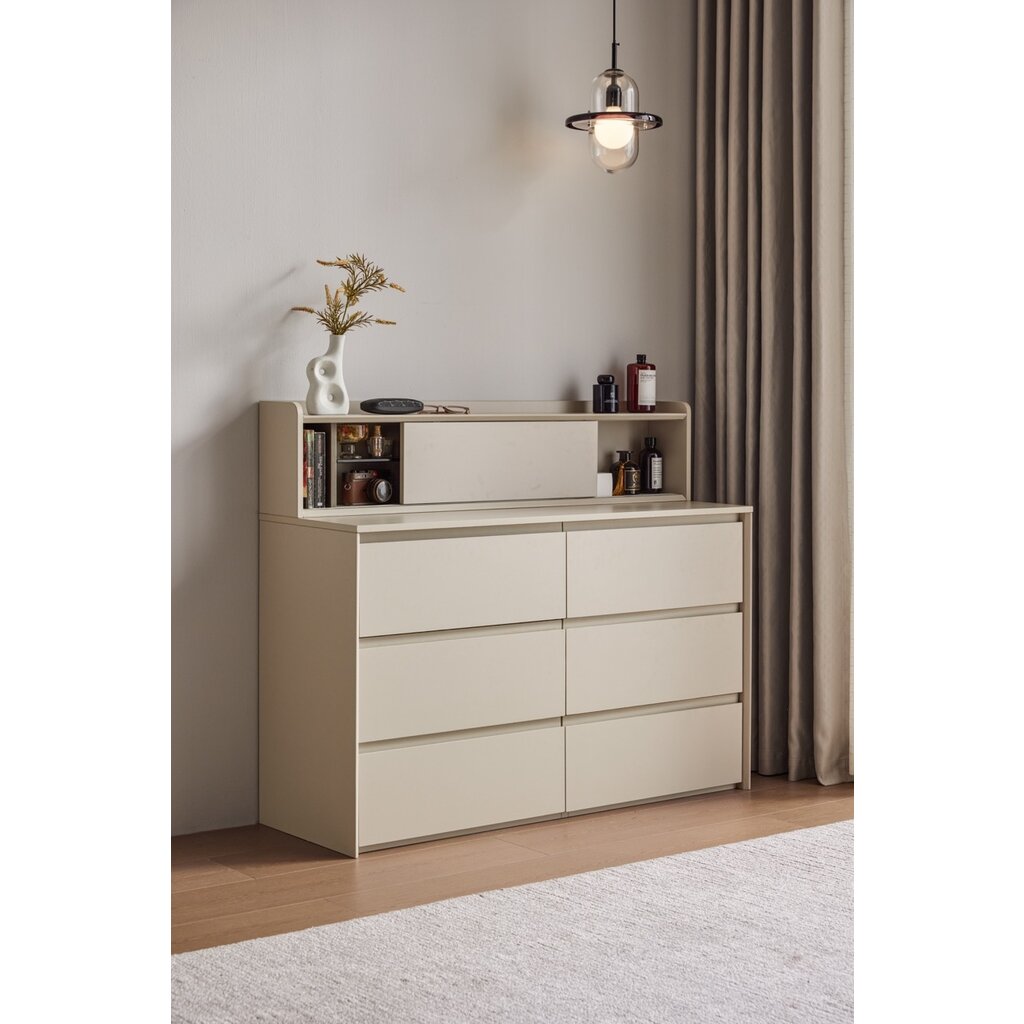 Commode 6 tiroirs avec niche Gris clair