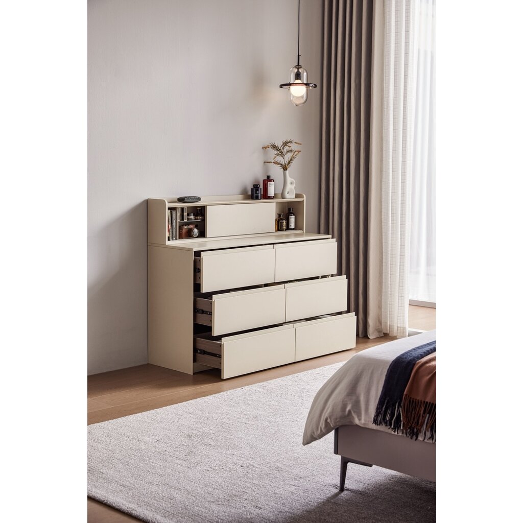 Commode 6 tiroirs avec niche Gris clair