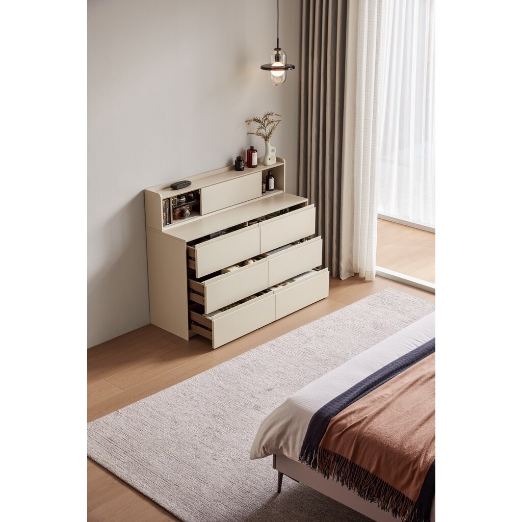 Commode 6 tiroirs avec niche Gris clair