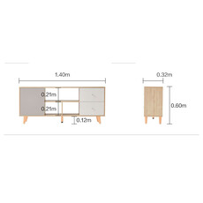 Meuble TV 2 tiroirs blanc 1 porte grise 140X32x60 cm