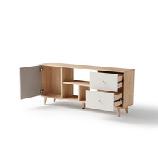 Meuble TV 2 tiroirs blanc 1 porte grise 140X32x60 cm