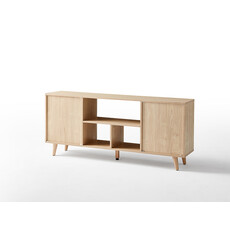 Meuble TV 2 tiroirs blanc 1 porte grise 140X32x60 cm