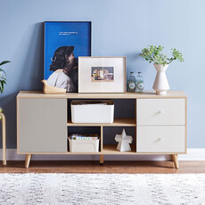 Meuble TV 2 tiroirs blanc 1 porte grise 140X32x60 cm