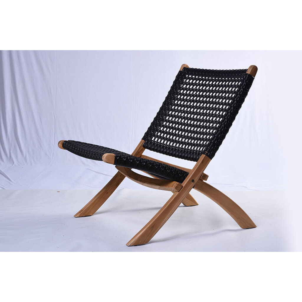 Canggu - Lounge Chair en teck et rotin synthétique noir 65x65x74 cm