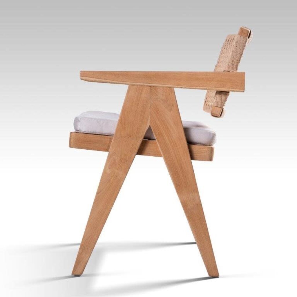 BAHAMA  - Chaise en teck et rotin avec coussin 51x54x79 cm