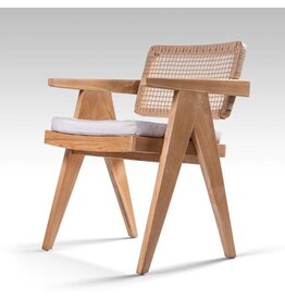 BAHAMA  - Chaise en teck et rotin avec coussin 51x54x79 cm