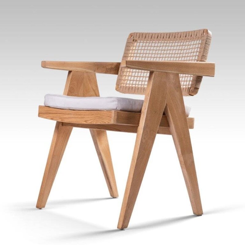 BAHAMA  - Chaise en teck et rotin avec coussin 51x54x79 cm