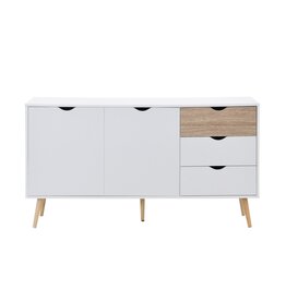 Buffet Monteno 2 portes 3 tiroirs 147x39x82 cm Chêne-Blanc