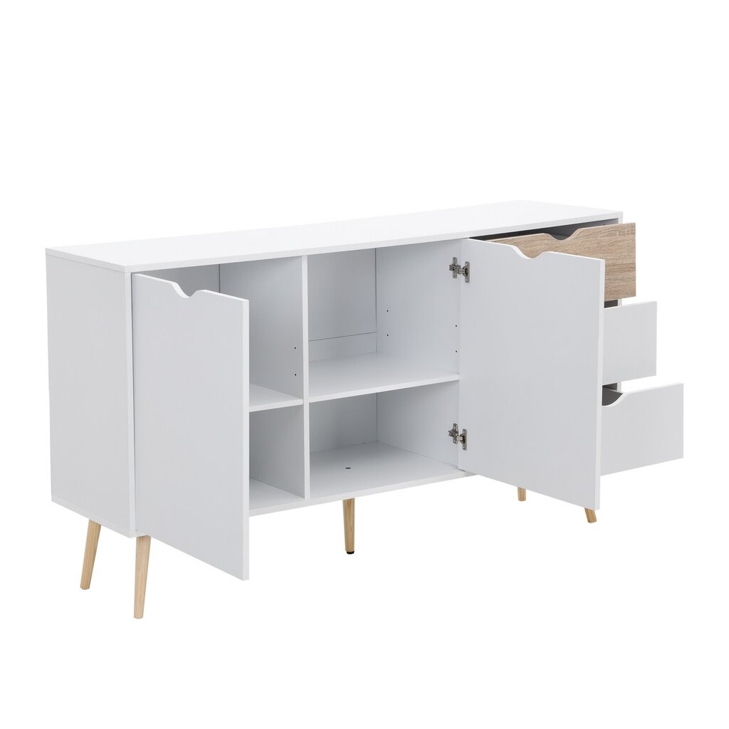 Buffet Monteno 2 portes 3 tiroirs 147x39x82 cm Chêne-Blanc