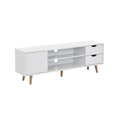 Meuble TV Lecia 1 porte 2 tiroirs 120x28x42 Cm Blanc