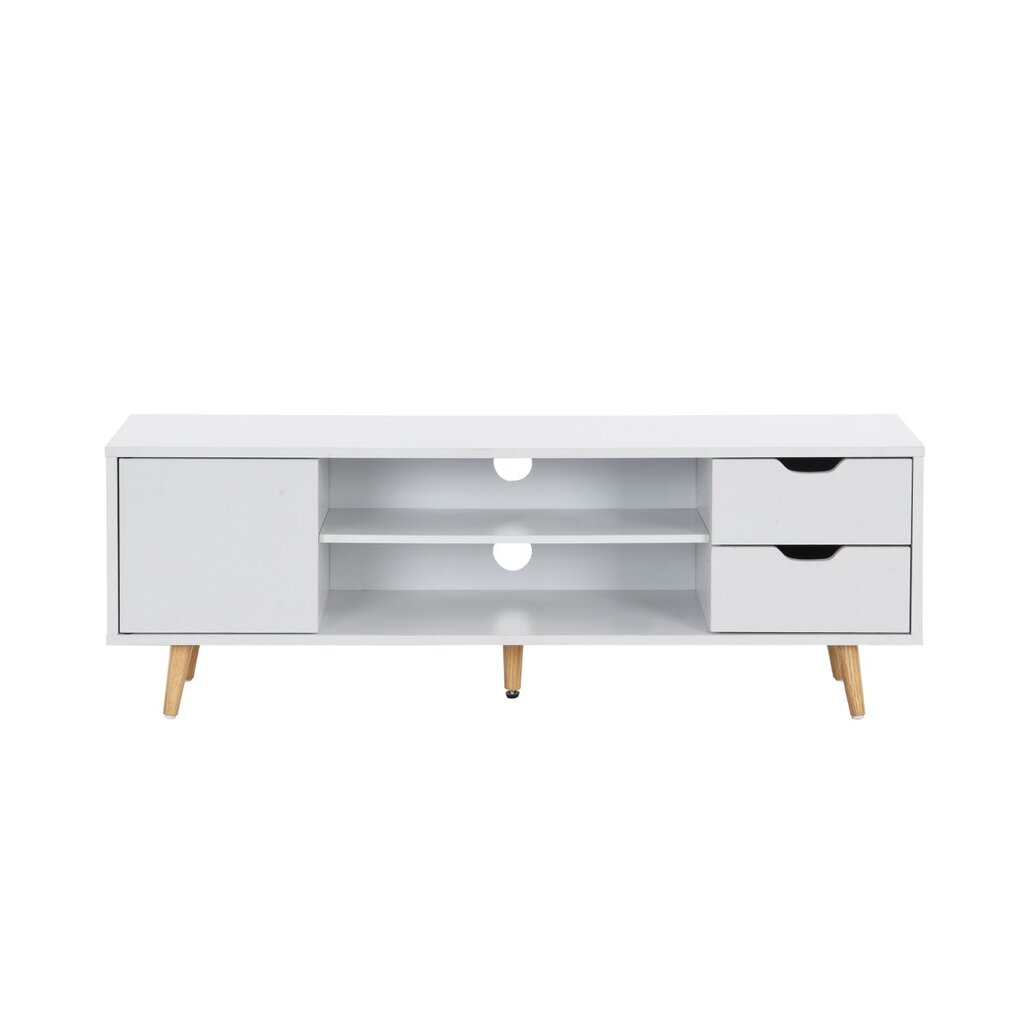 Meuble TV Lecia 1 porte 2 tiroirs 120x28x42 Cm Blanc