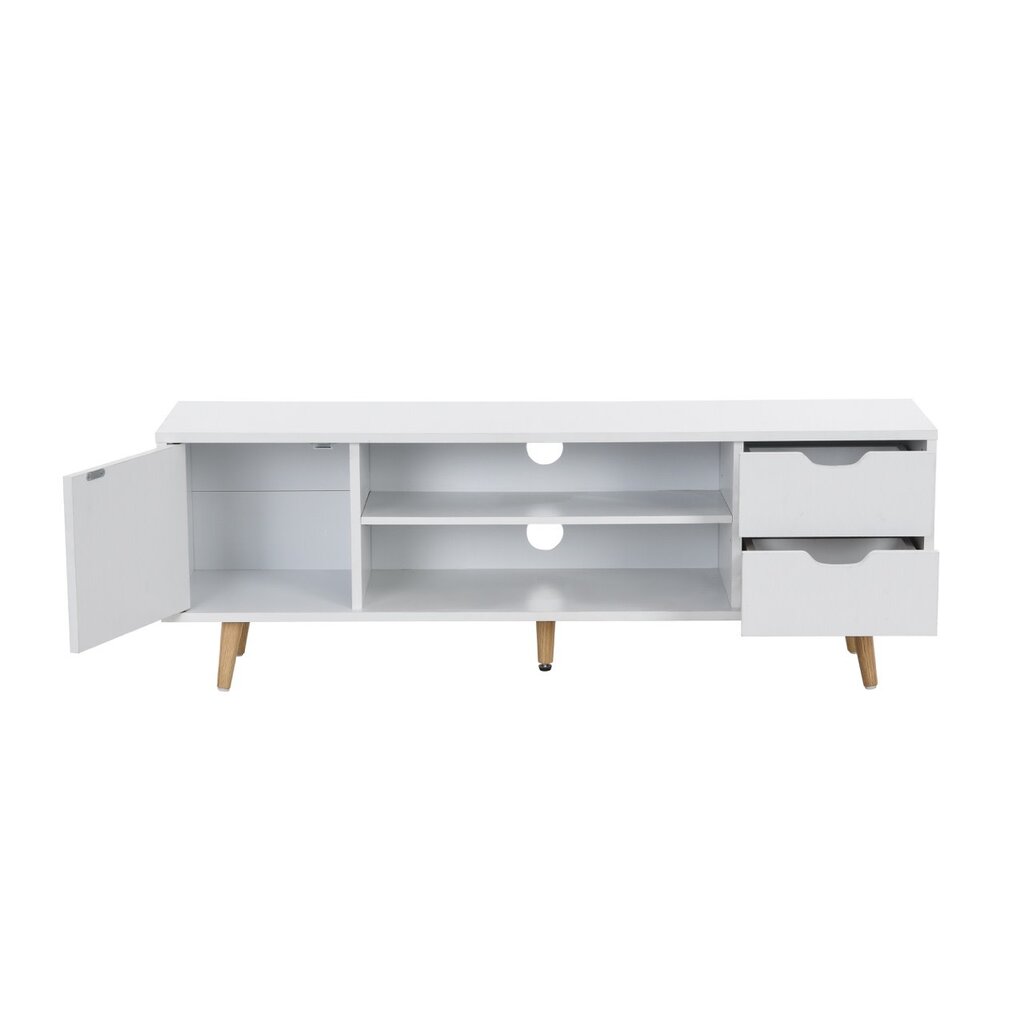 Meuble TV Lecia 1 porte 2 tiroirs 120x28x42 Cm Blanc