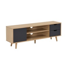 Meuble TV Lecia 1 porte 2 tiroirs 120x28x42 Cm Bois + Gris