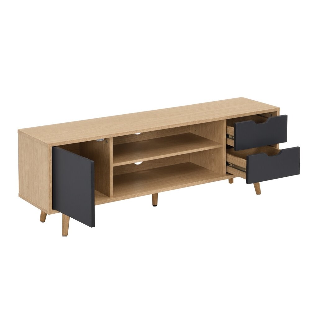 Meuble TV Lecia 1 porte 2 tiroirs 120x28x42 Cm Bois + Gris