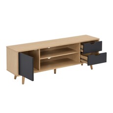 Meuble TV Lecia 1 porte 2 tiroirs 120x28x42 Cm Bois + Gris