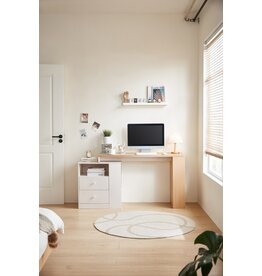 Bureau 2 tiroirs 130x42x75 cm Bois + Blanc