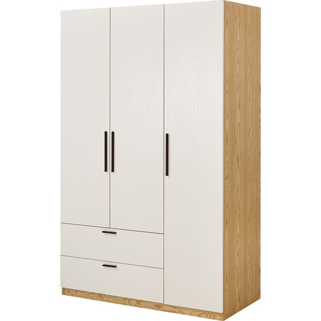 Armoire penderie 3 portes 2 tiroirs 120x60x200 cm Bois + Blanc