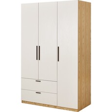 Armoire penderie 3 portes 2 tiroirs 120x60x200 cm Bois + Blanc