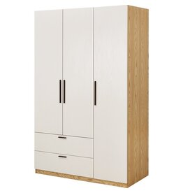 Armoire penderie 3 portes 2 titoirs 120x60x200 cm Bois + Blanc