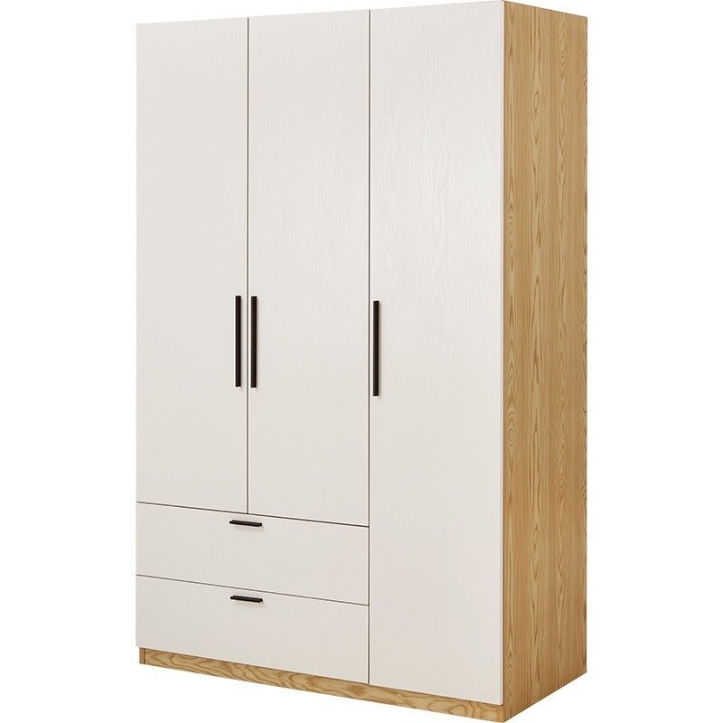 Armoire penderie 3 portes 2 tiroirs 120x60x200 cm Bois + Blanc