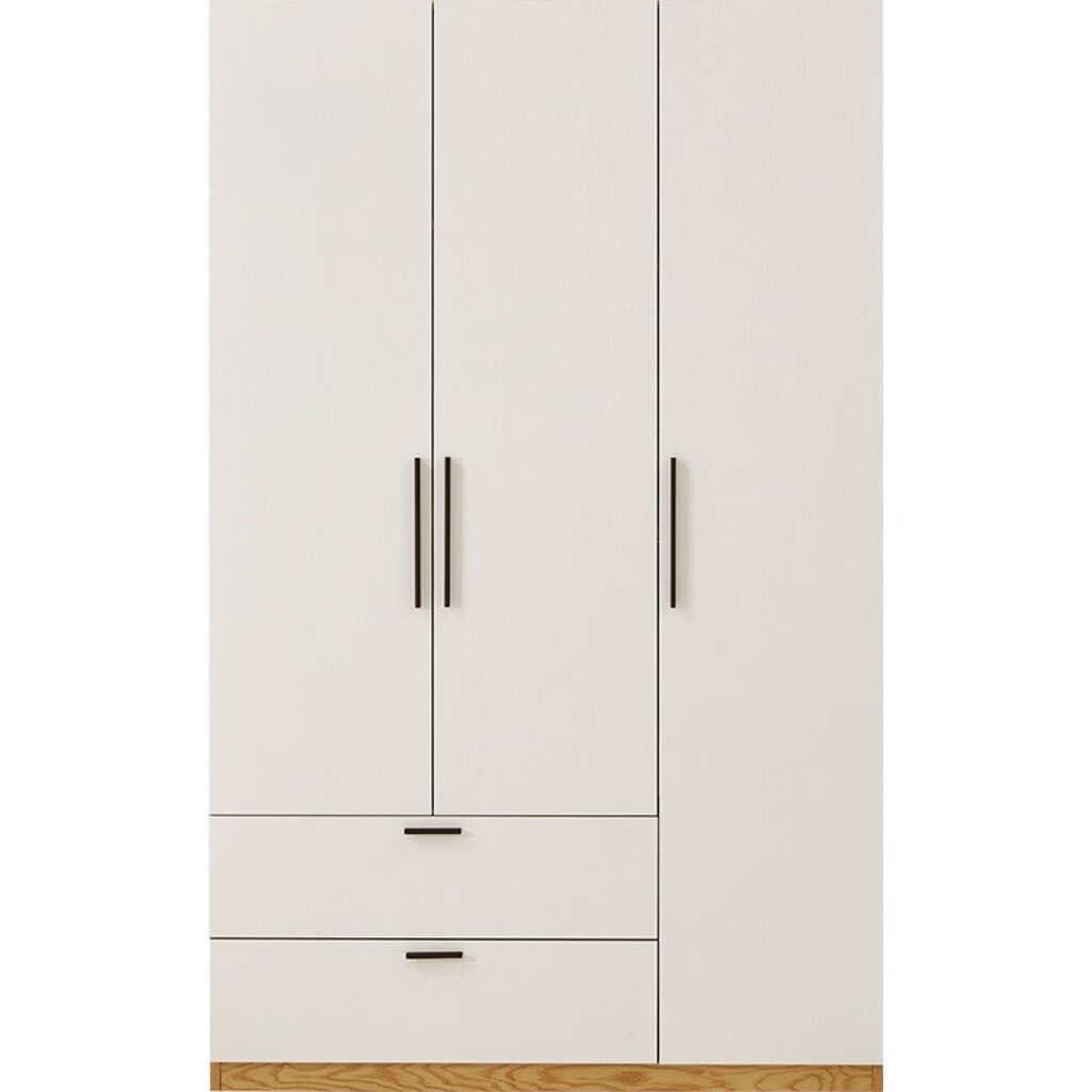 Armoire penderie 3 portes 2 titoirs 120x60x200 cm Bois + Blanc