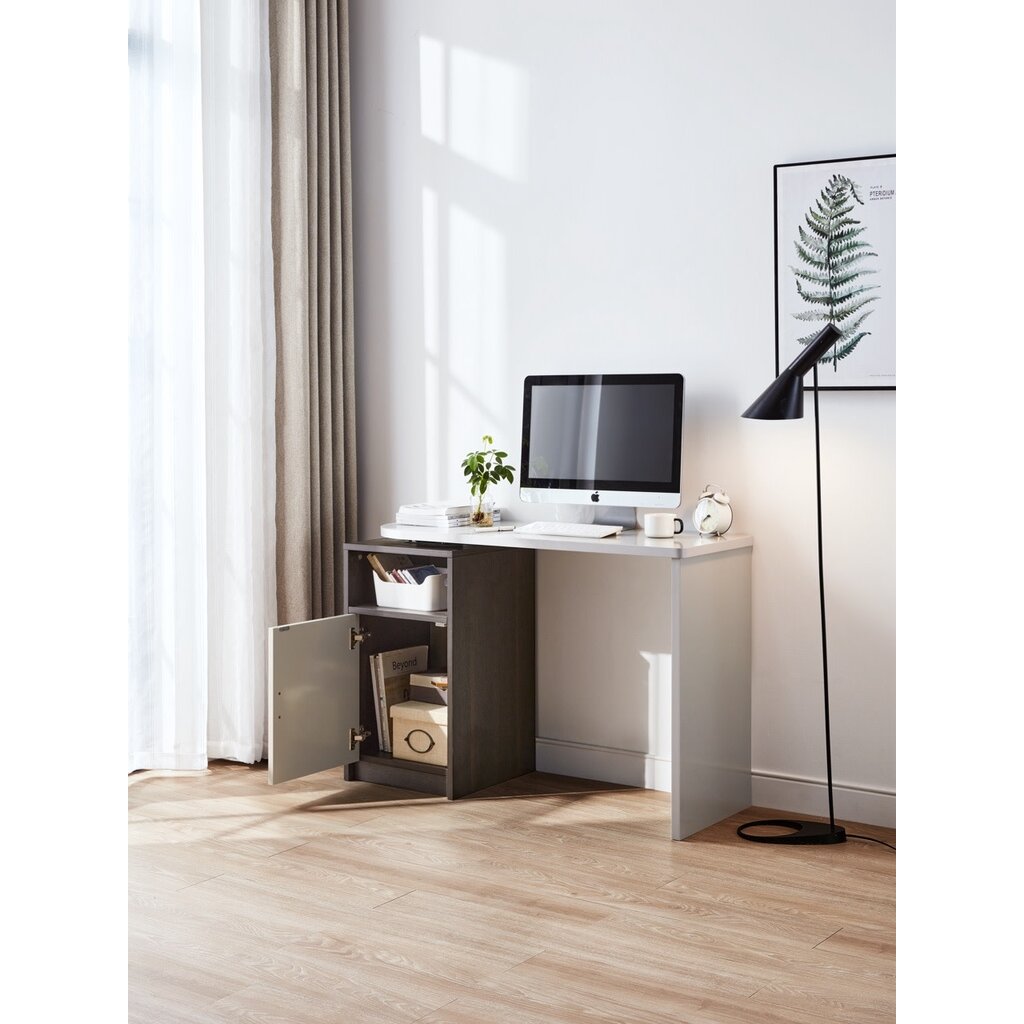 Bureau avec caisson 1 porte 112x42x73 cm Gris clair