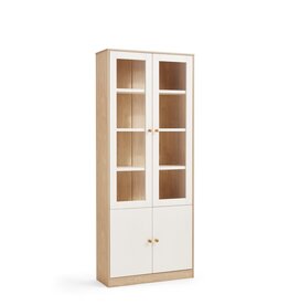 Bibliothèque 4 portes 80x34x195 cm Bois + Blanc