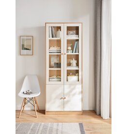 Bibliothèque 4 portes 80x34x195 cm Bois + Blanc
