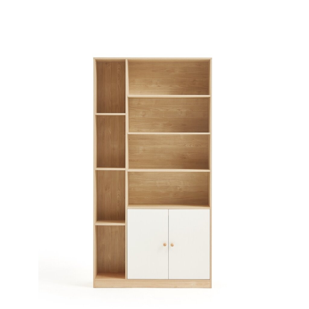 Bibliothèque 2 portes 100x34x194 cm Bois + Blanc