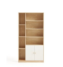 Bibliothèque 2 portes 100x34x194 cm Bois + Blanc