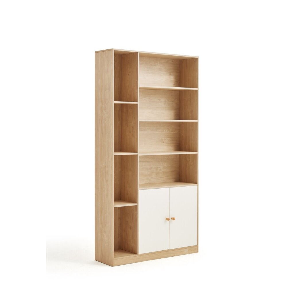 Bibliothèque 2 portes 100x34x194 cm Bois + Blanc